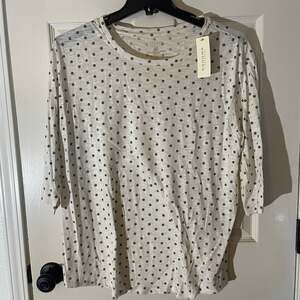 Sonoma Life + Style White Polka Dot Short Sleeve T-Shirt womens plus 1x